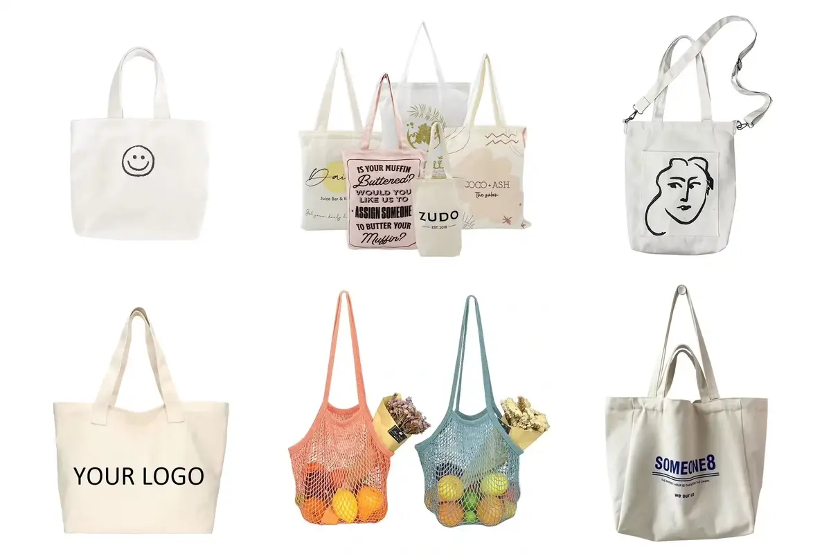Six organic cotton tote bag styles for printed and reusable orders.