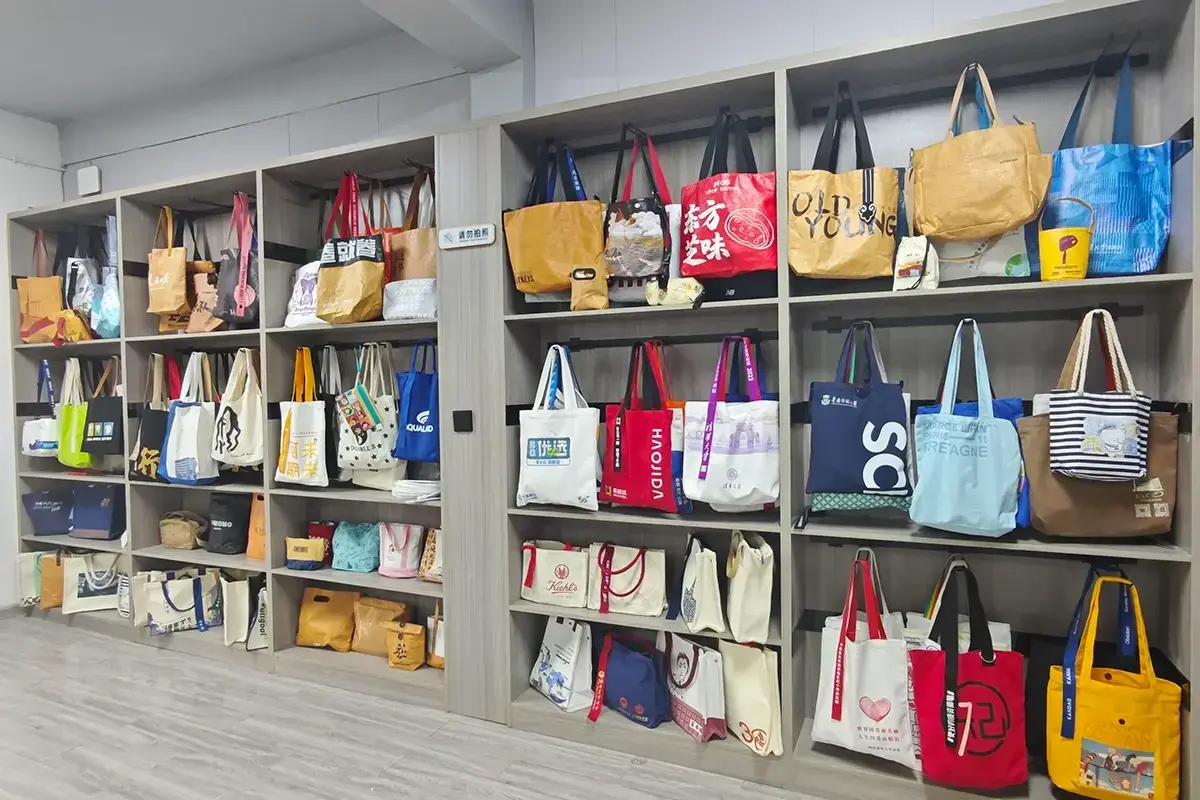 Factory sample room used to inspect approved canvas totes