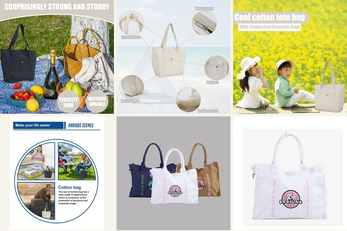 Heavy canvas tote shapes shown for size and structure review