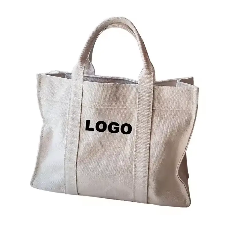 Gray 16 oz heavyweight canvas tote with reinforced handles