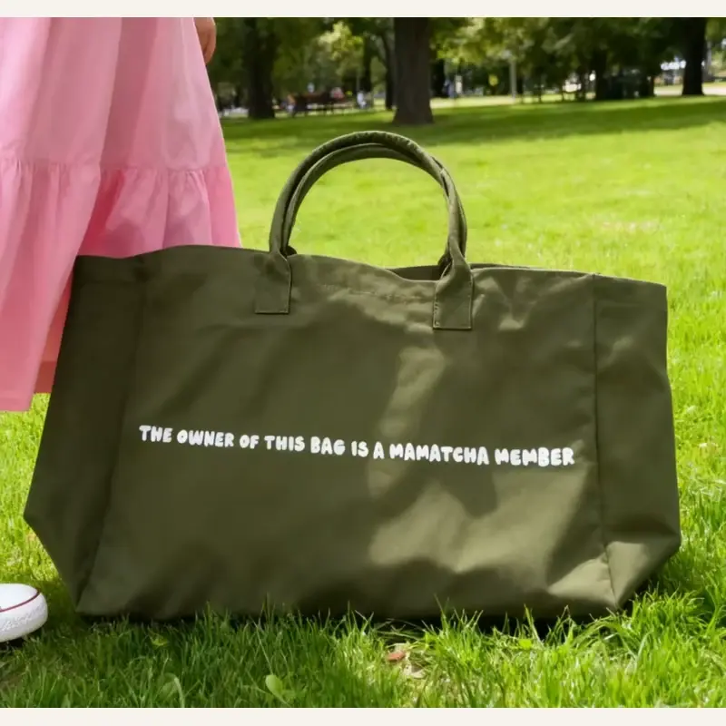 Green heavyweight canvas tote with reinforced long handles