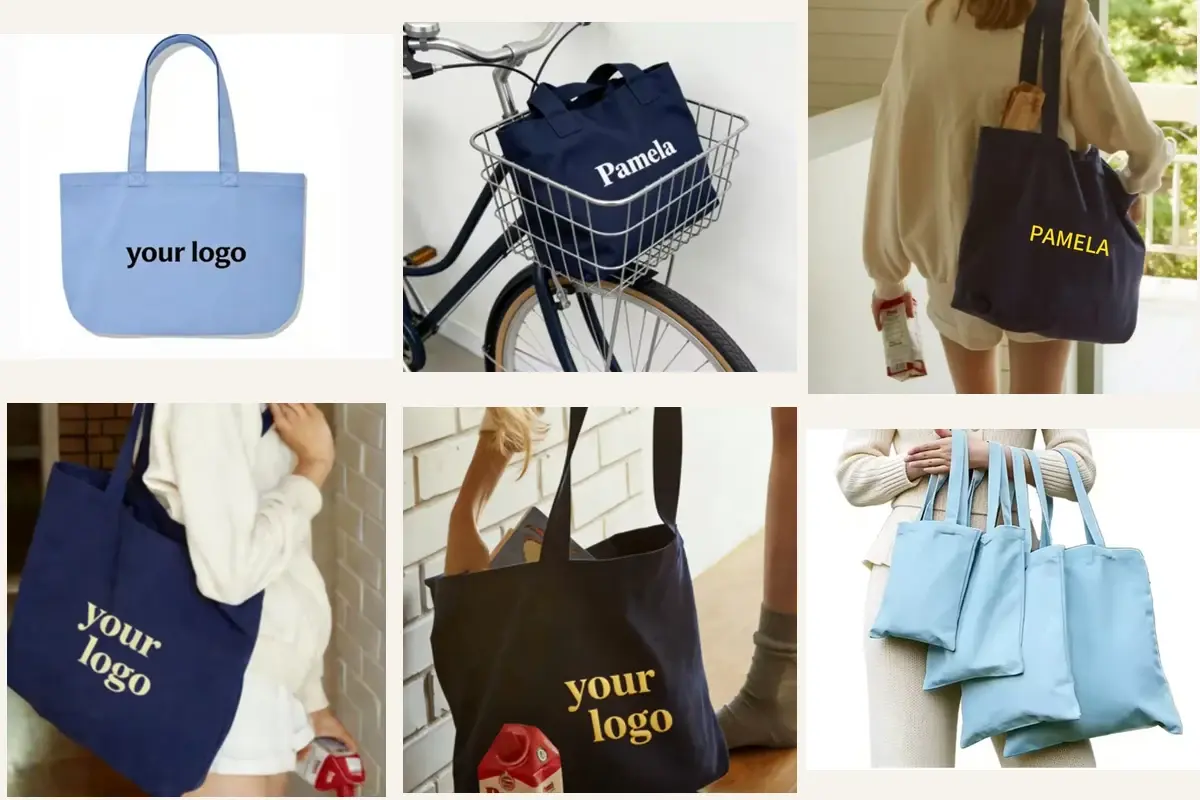 Heavy canvas totes with different handles and attachment areas