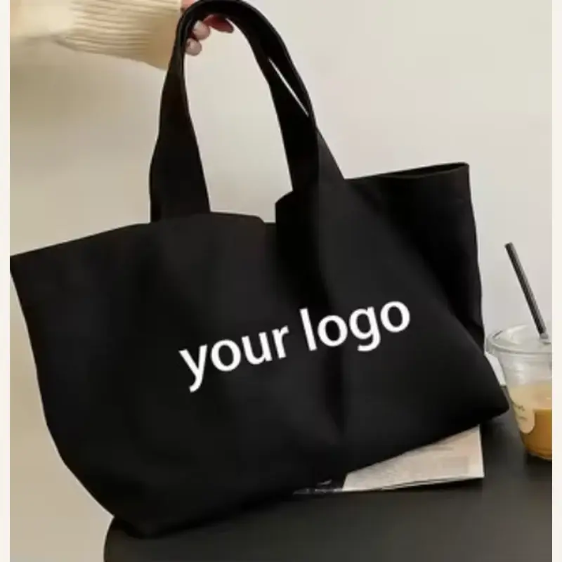 Black heavyweight canvas tote sample with short handles
