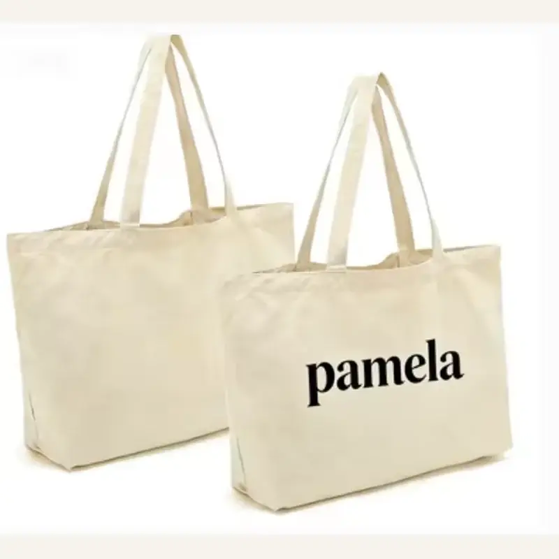 Natural heavyweight canvas zipper tote samples on white