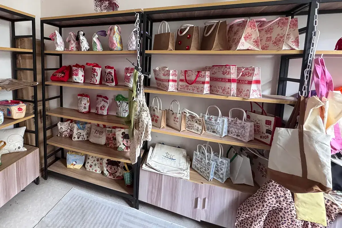 Factory sample room used to inspect heavyweight canvas totes