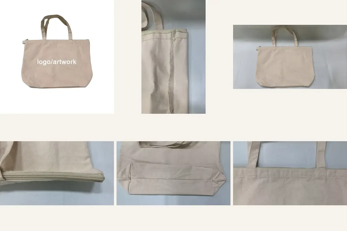 Canvas tote fold shape seams base and panel details for packing