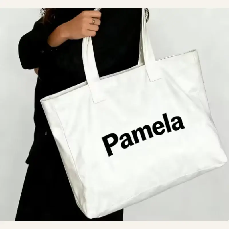 White heavyweight canvas tote with long contrasting handles