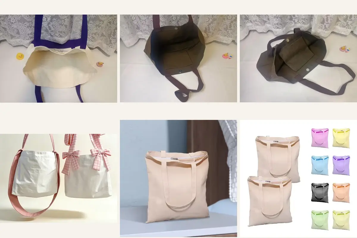 Canvas tote pocket samples prepared for packing approval