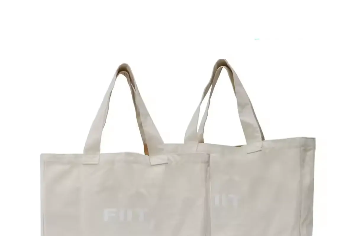 Two natural canvas totes with matching fabric handles