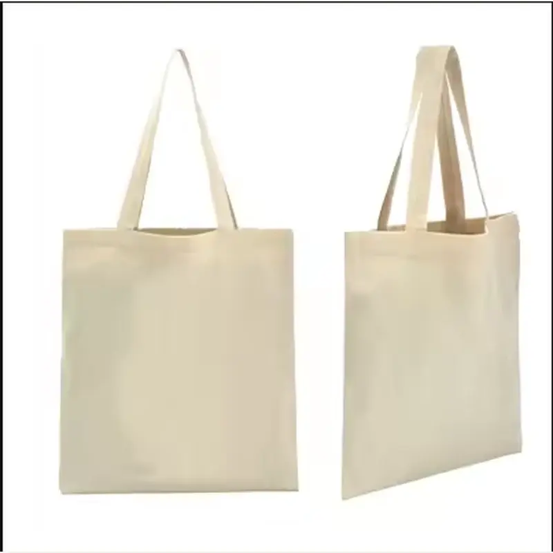 Blank natural cotton canvas totes shown from front and side