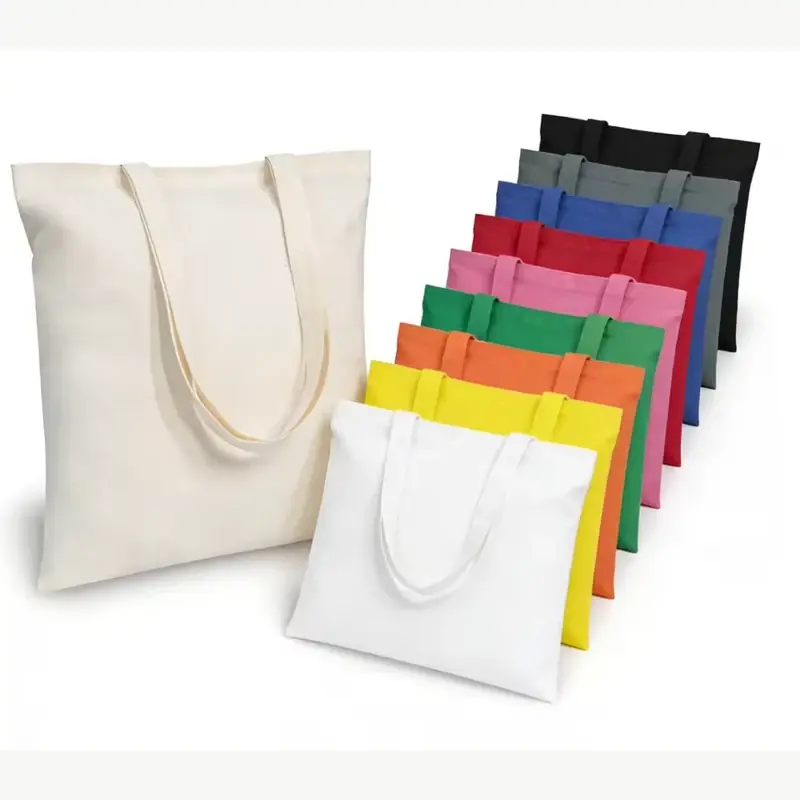 Natural canvas tote shown with multiple custom color options