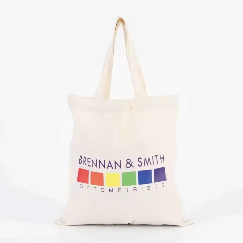 Natural flat canvas tote bag with multicolor screen print