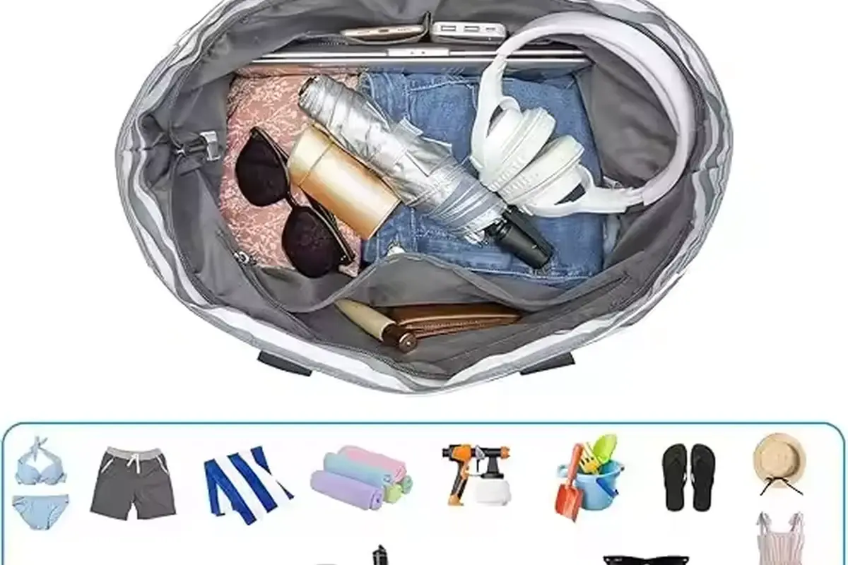Open cotton shopping tote loaded with everyday items for a capacity check