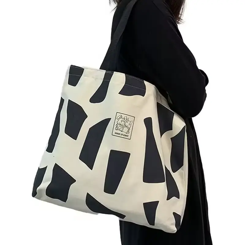 Large patterned cotton shopping tote carried over the shoulder