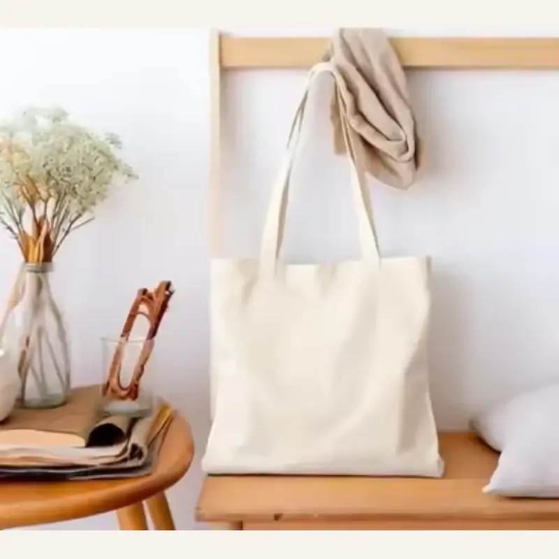 Blank natural classic canvas tote bag with long handles