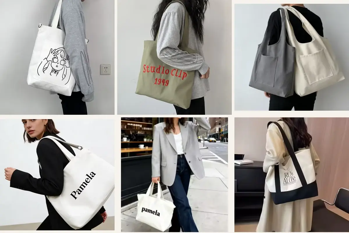 Heavy canvas tote shapes prepared for pocket and seam comparison