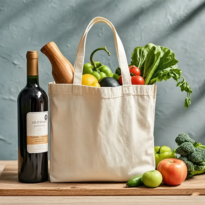Natural 16 oz heavyweight canvas grocery tote with a wide base