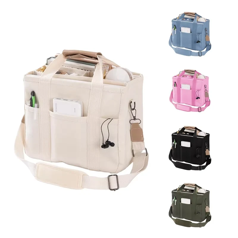 Cream heavy canvas tote with multiple inner and outer pockets