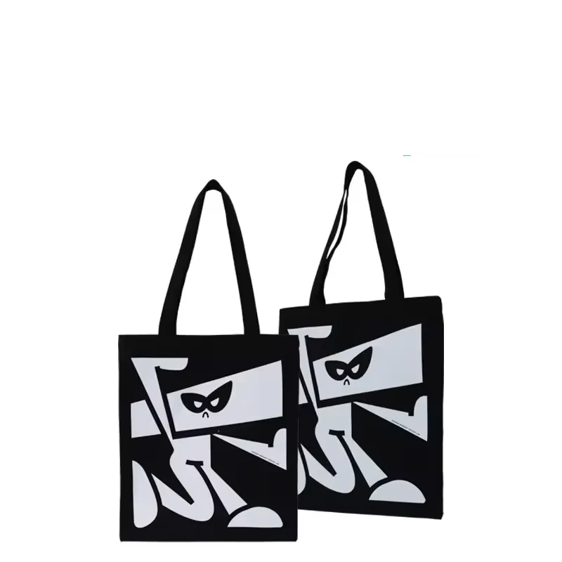 Black and white printed canvas tote pair with top zippers
