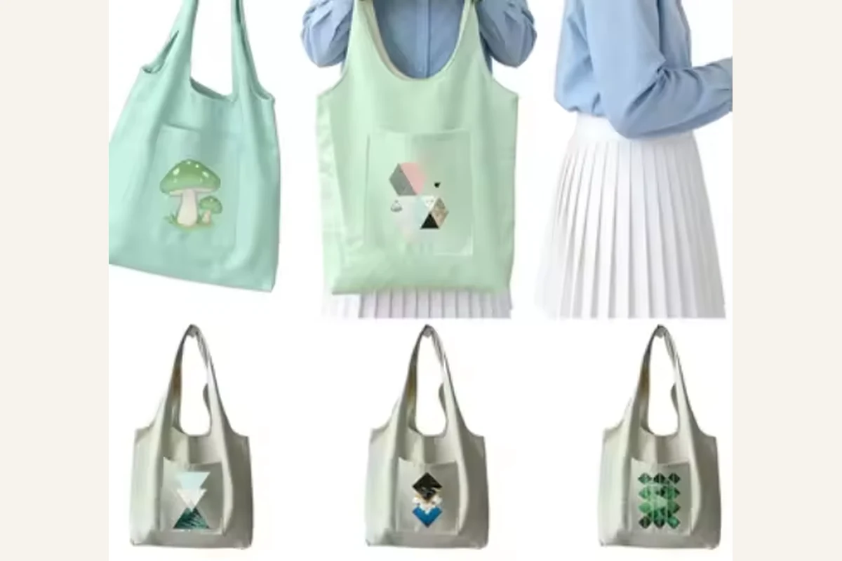 Six lightweight cotton tote styles in pastel neutral and black colors