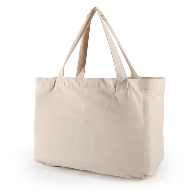 Plain natural cotton shopping tote with long shoulder handles