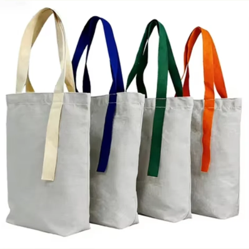 Cotton totes in natural gray and white shades with varied handles